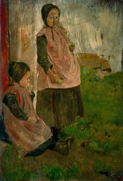 Dos niñas comiendo manzanas de Max Liebermann